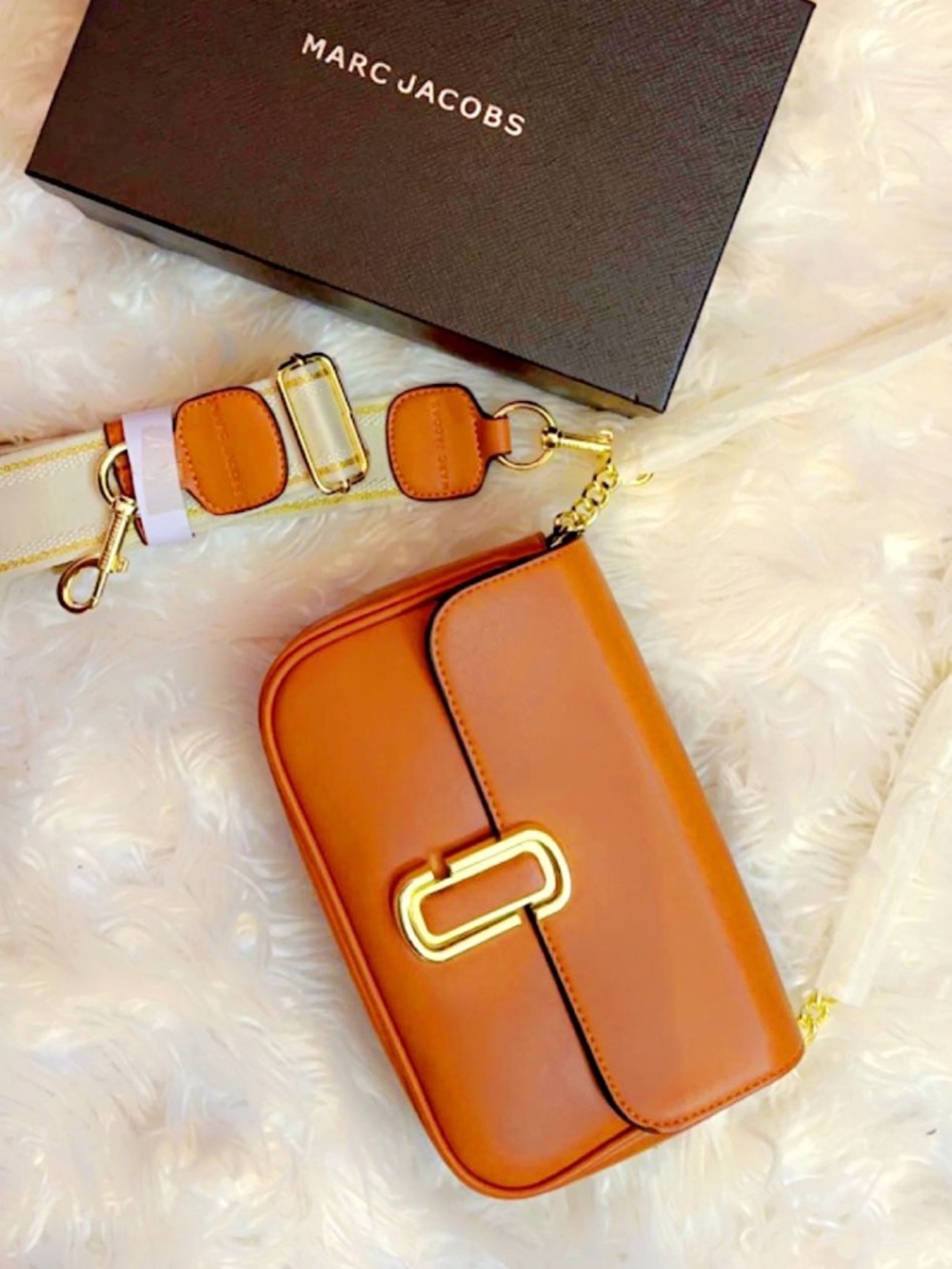 Marc Jacobs Cognac Leather Shoulder Crossbody with Gold Hardware
